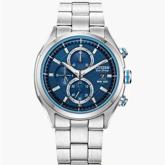 Citizen Eco-Drive Blue Chronograph Watch CA0430-54M - Picture 1 of 12